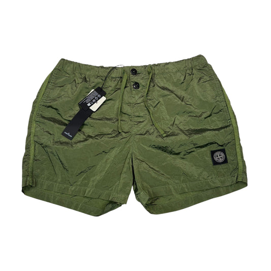 Stone Island Sage Green Nylon Metal Patch Logo Swim Shorts