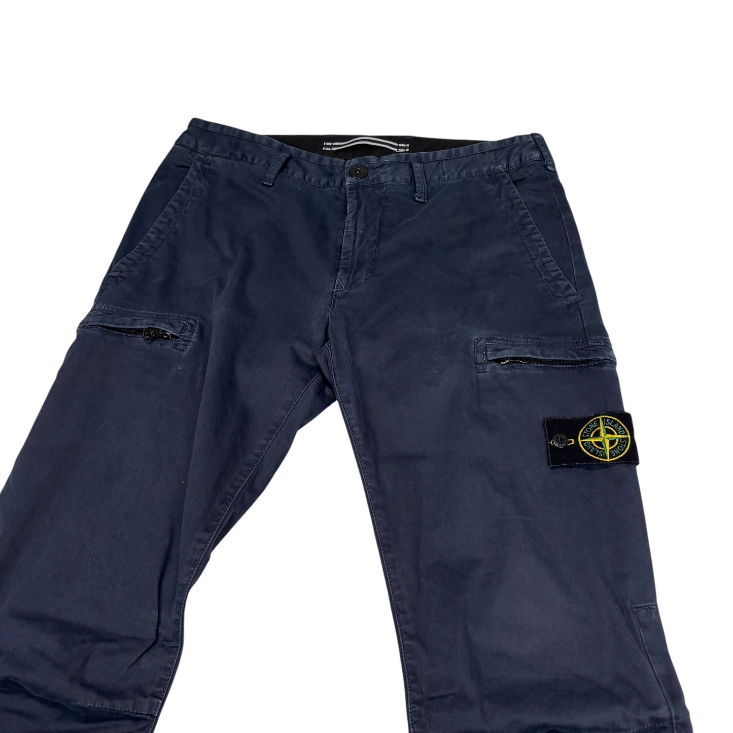 Stone Island Navy Blue Zip-Pockets Brushed Cotton Cargo Trousers