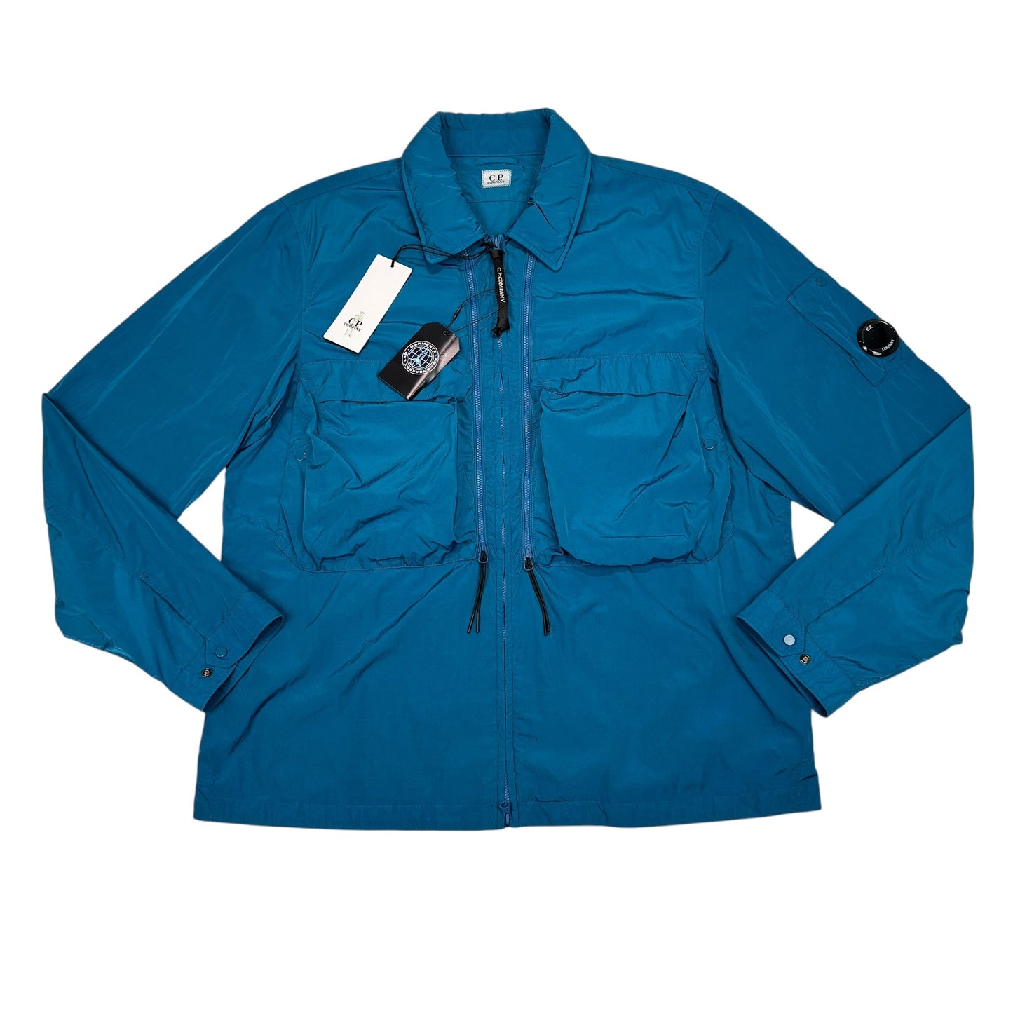 CP Company Blue Nylon Chrome-R Single Goggle Garment Dyeing Overshirt Jacket