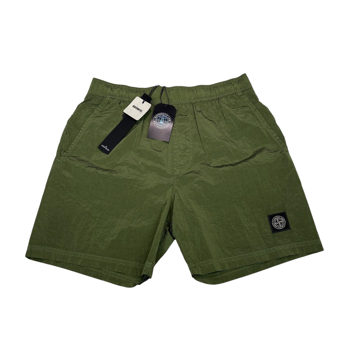 Stone Island Sage Green Nylon Metal Patch Logo Long Swim Shorts