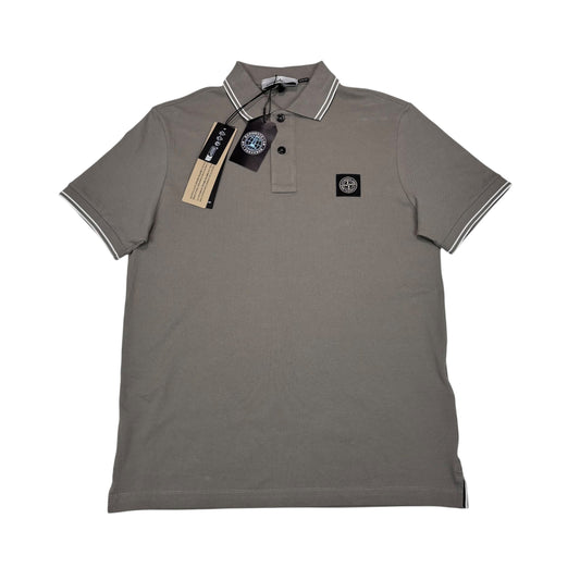Stone Island Taupe Brown with White Stripes Patch Logo Polo Shirt