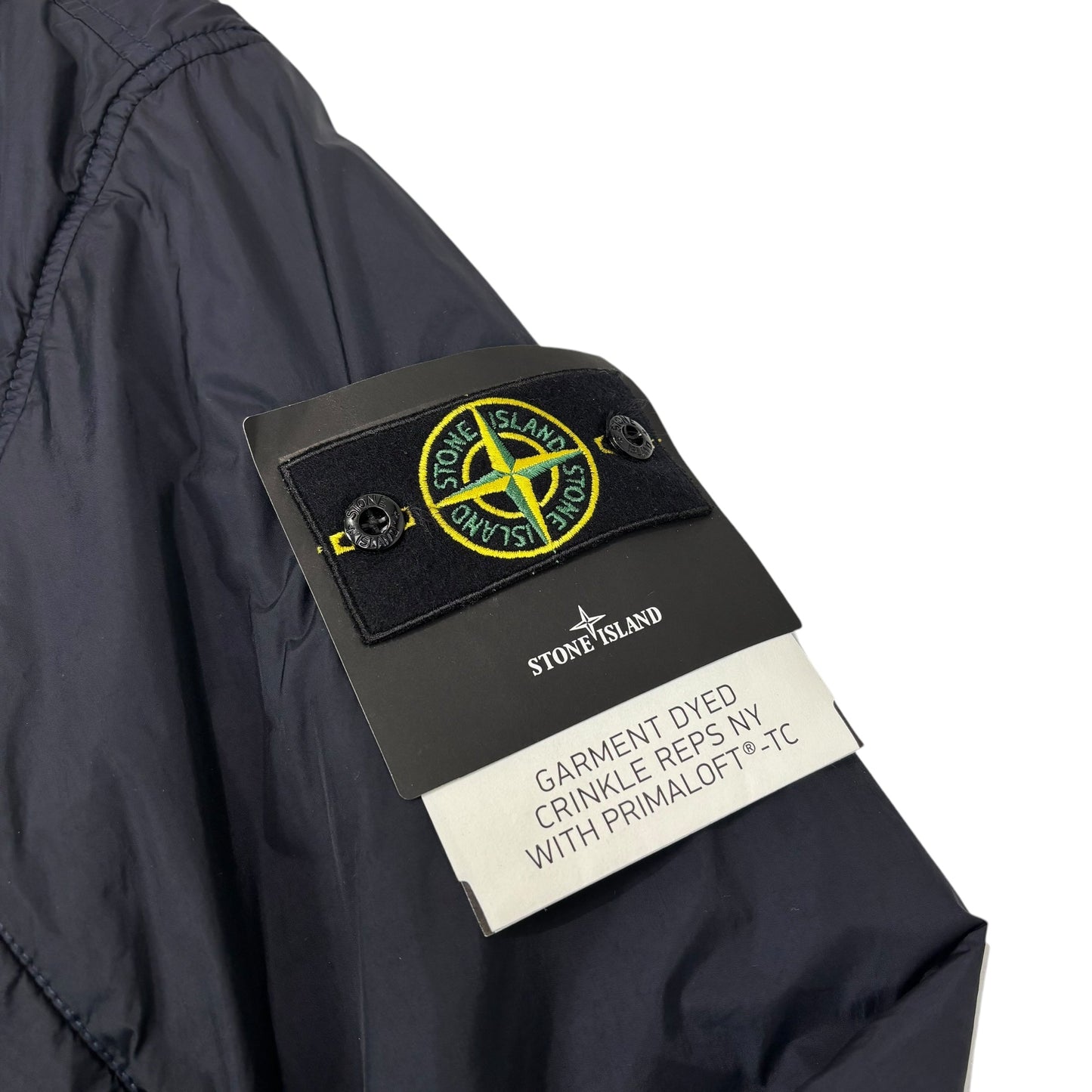 Stone Island Navy Blue Garment Dyed Crinkle Reps NY with Primaloft-TC and Hide-able Hood Jacket