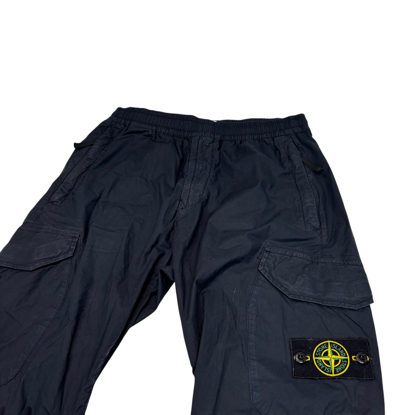 Stone Island Navy Blue Paracadute Compass-Logo Cargo Trousers