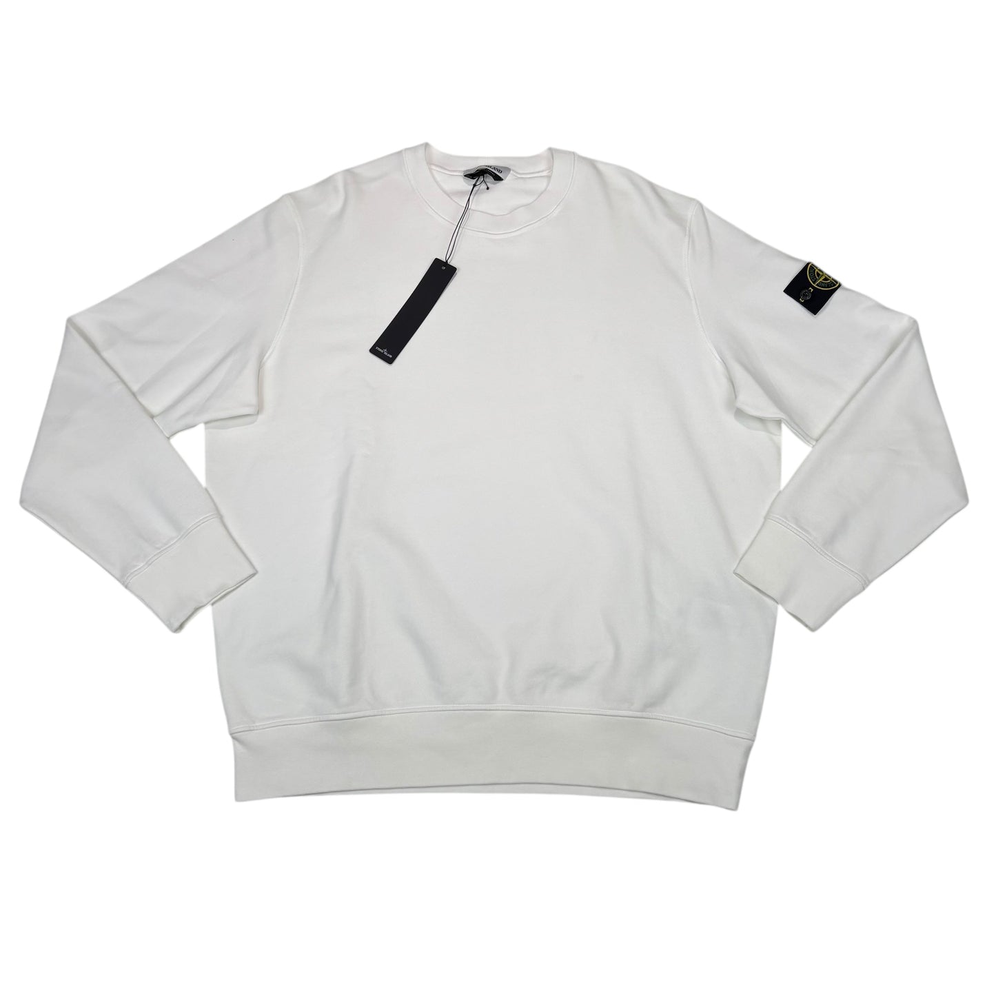 Stone Island White Compass-Patch Crew Neck Jumper