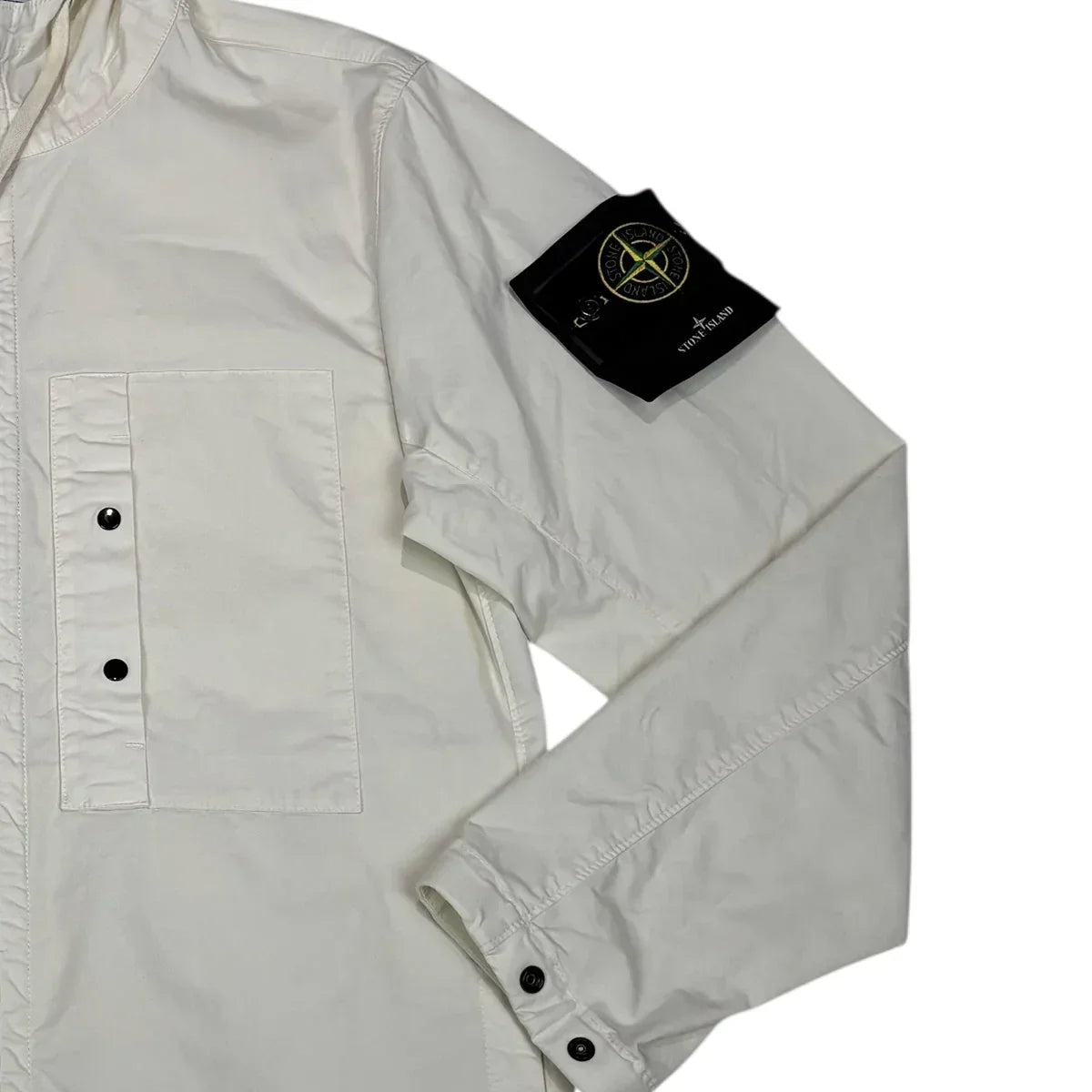 Stone Island White Supima Cotton Twill Stretch-TC Compass Patch Jacket