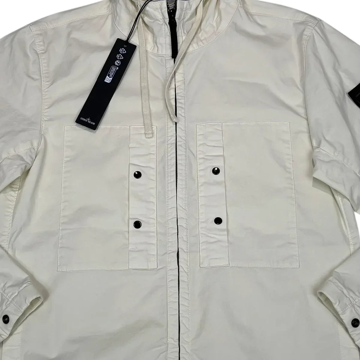 Stone Island White Supima Cotton Twill Stretch-TC Compass Patch Jacket