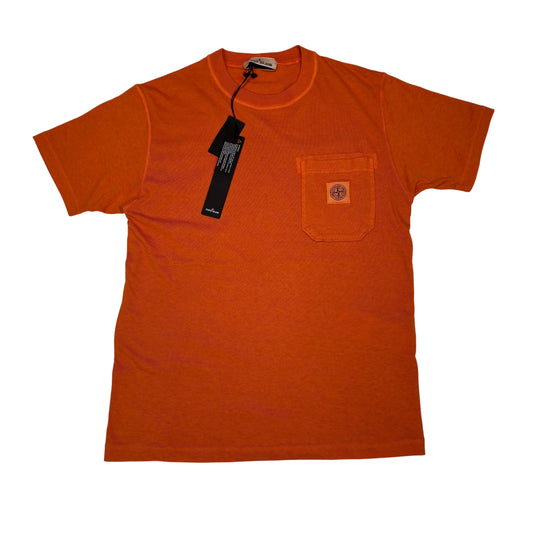 Stone Island Orange Patch Logo Short Sleeve Tshirt