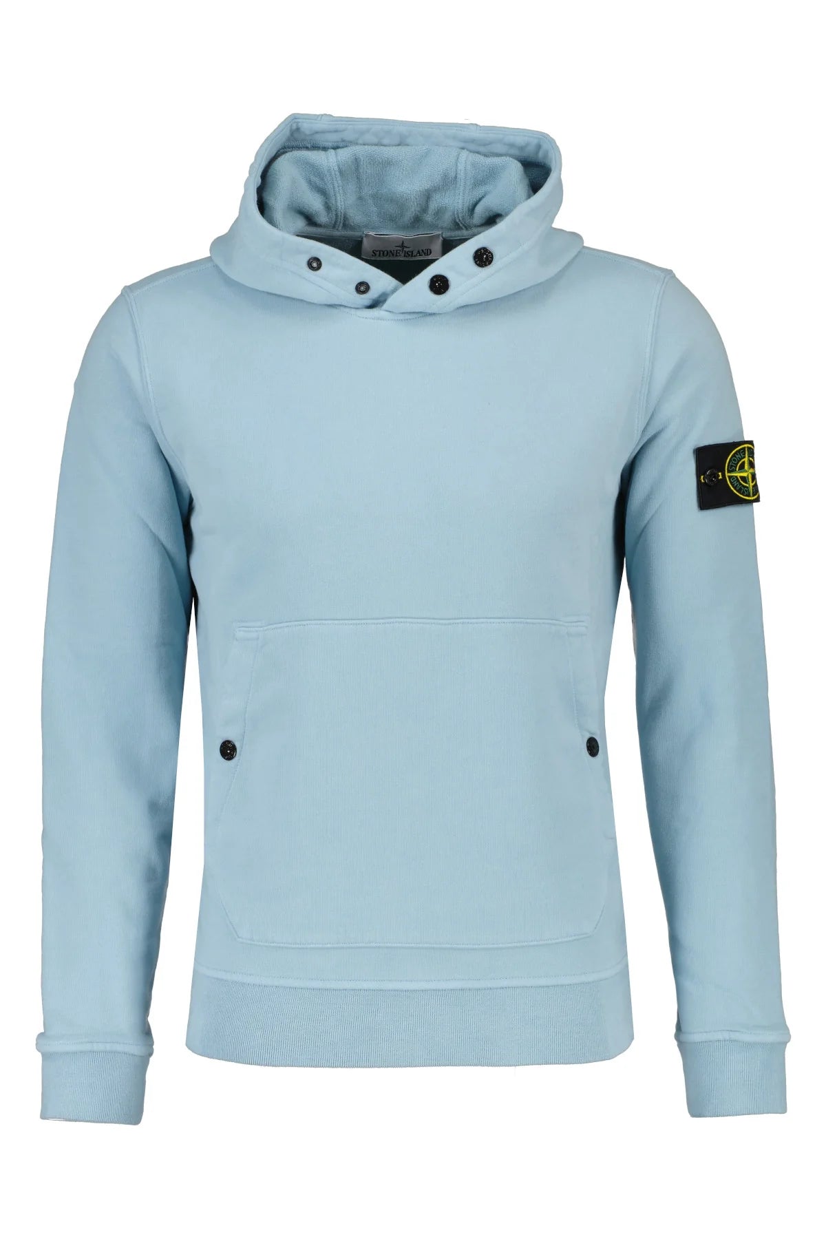 Stone Island Organic Cotton Blue Fleece Hooded Sweatshirt