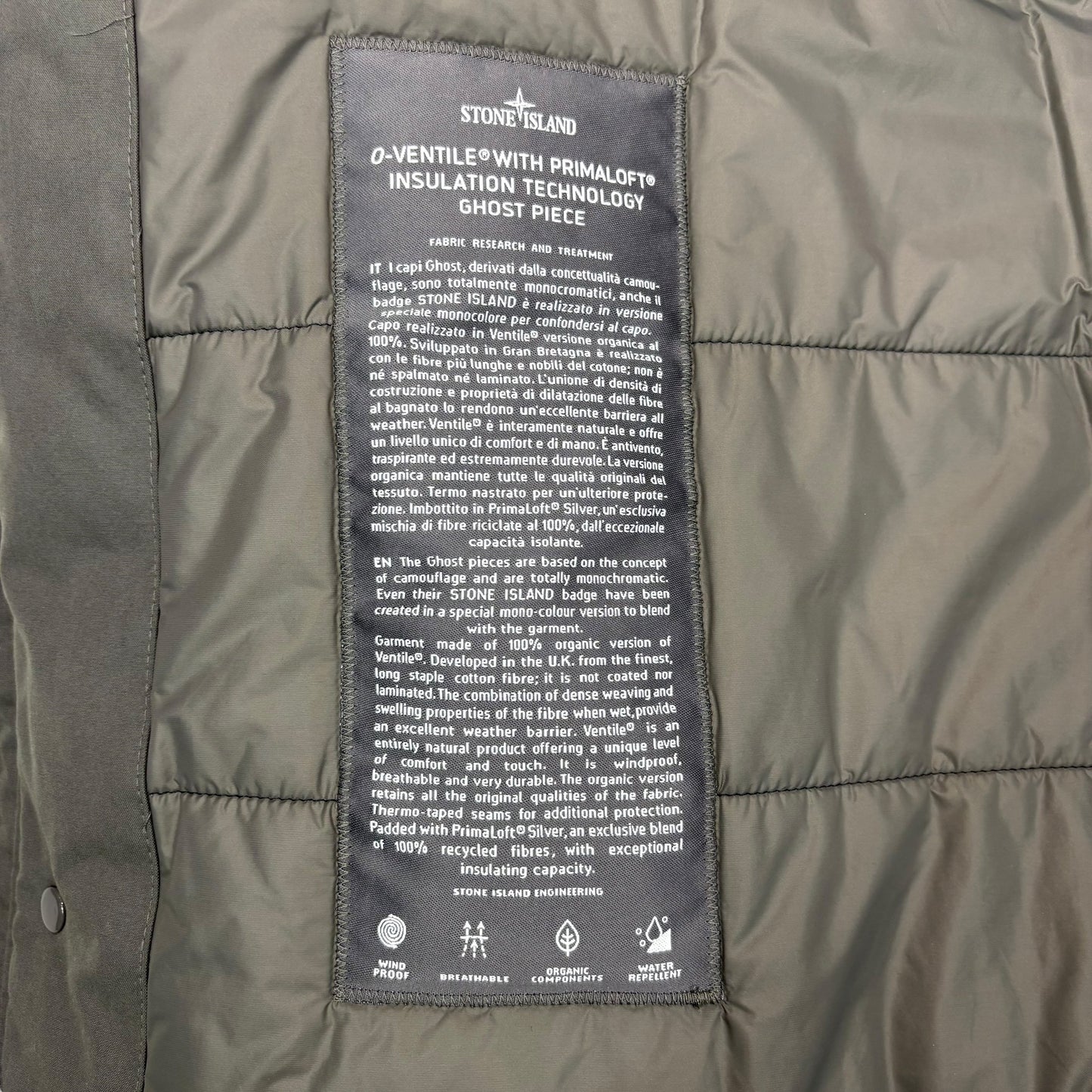 Stone Island Stone Grey O-Ventile with Primaloft Insulation Technology Ghost Piece Jacket