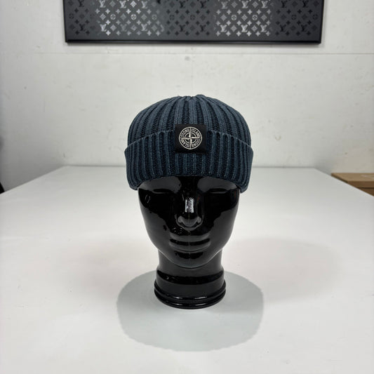 Stone Island Navy Blue Patch Logo Cotton Beanie