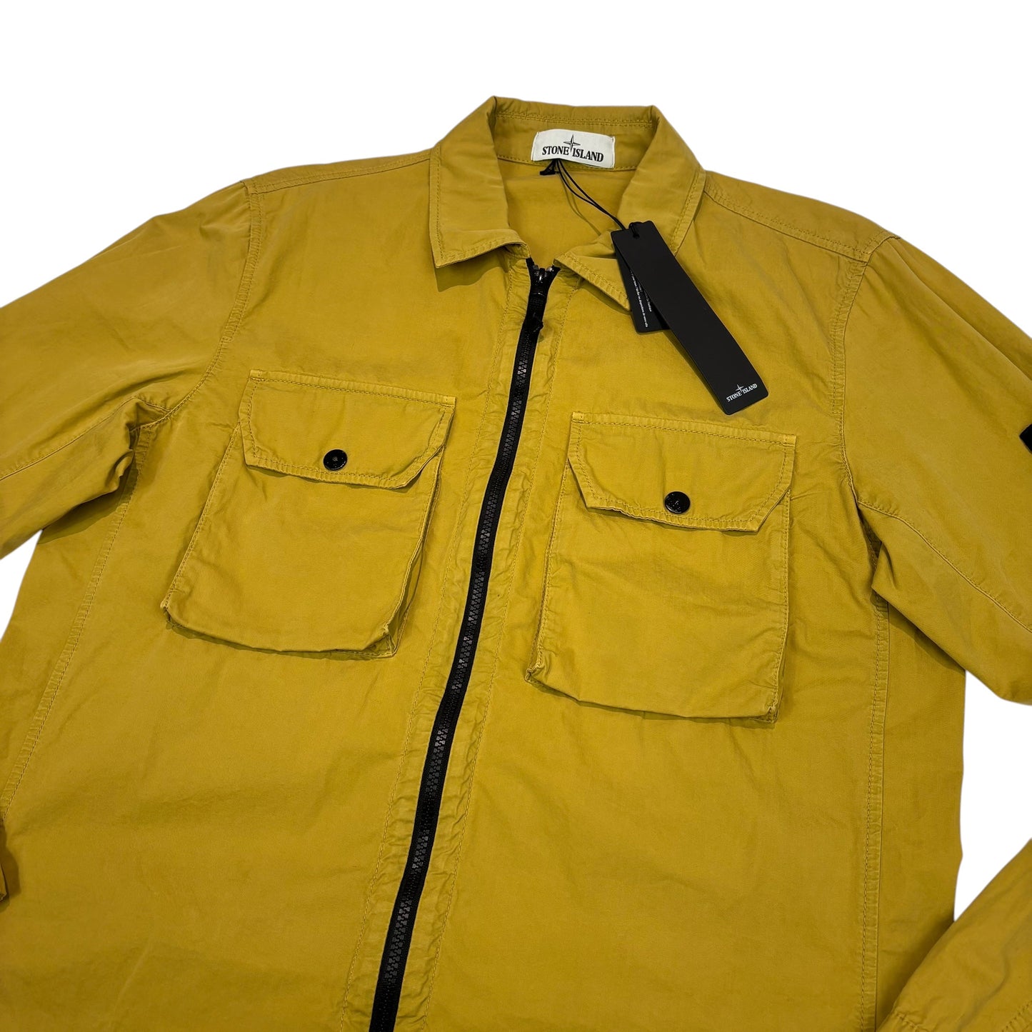 Stone Island Mustard Yellow Brushed Cotton Compass-Patch Overshirt Jacket