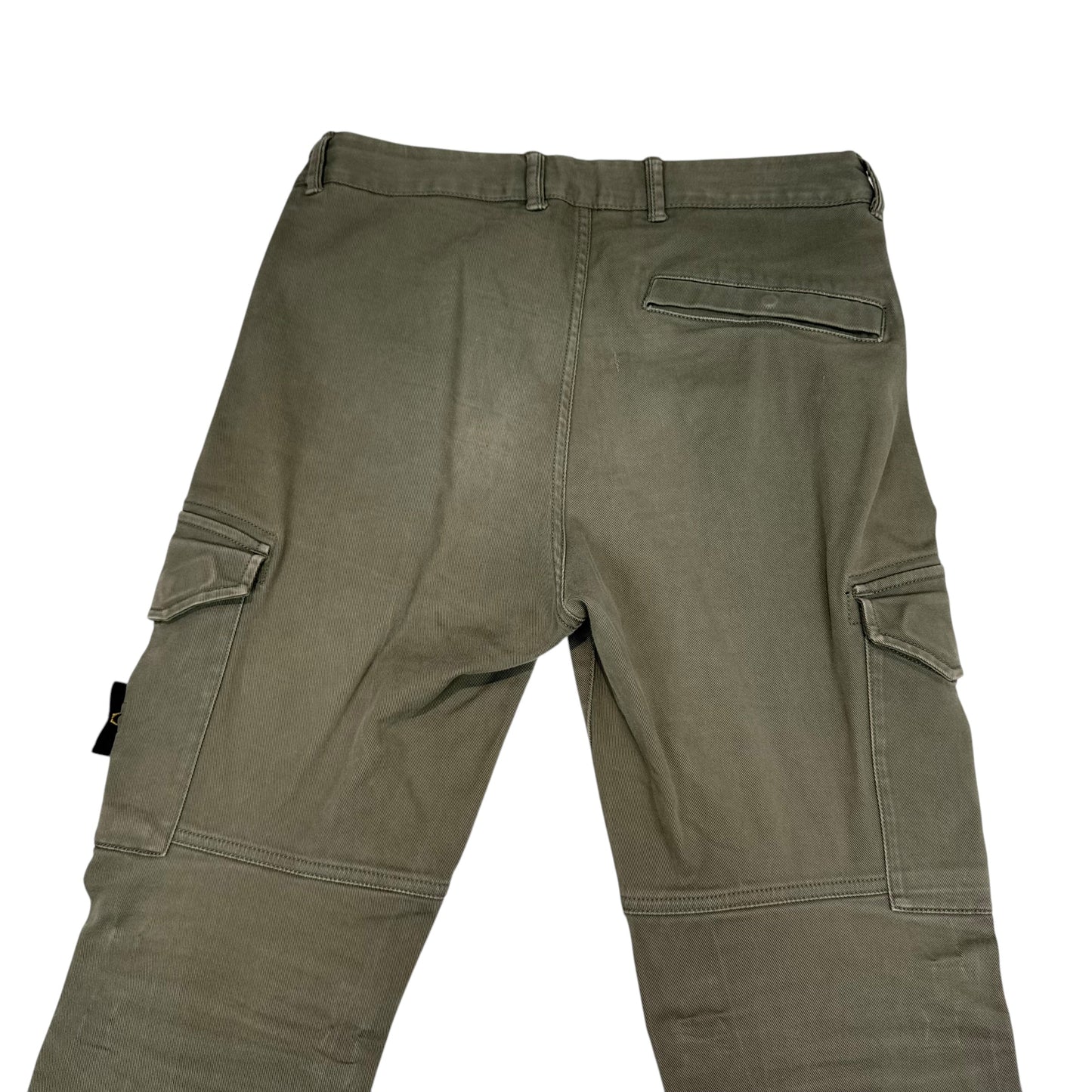 Stone Island Green Diagonal Cotton Compass-Patch Cargo Trousers