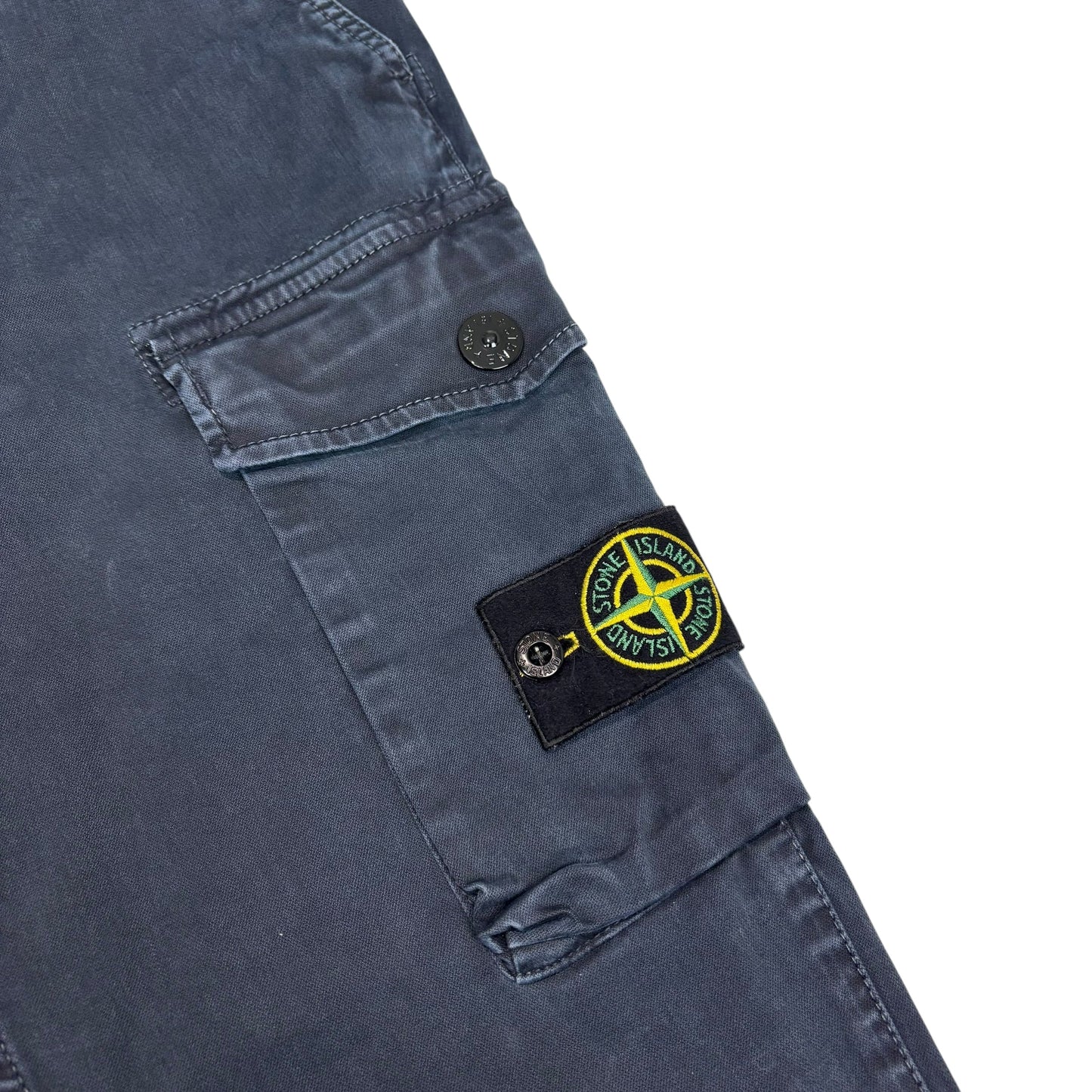 Stone Island Navy Blue Brushed Cotton Compass-Patch Button Pocket Cargo Trousers