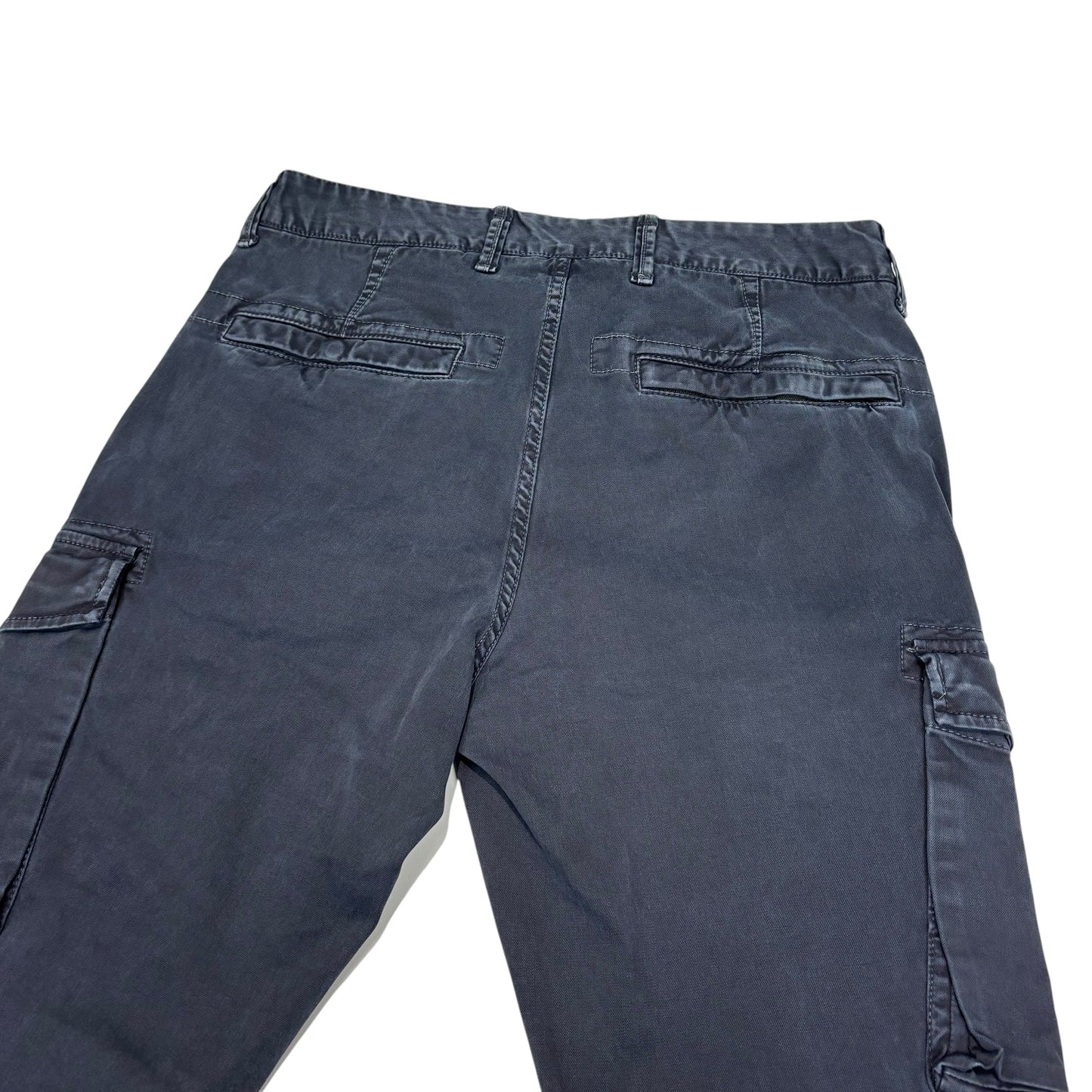Stone Island Navy Blue Brushed Cotton Compass-Patch Button Pocket Cargo Trousers