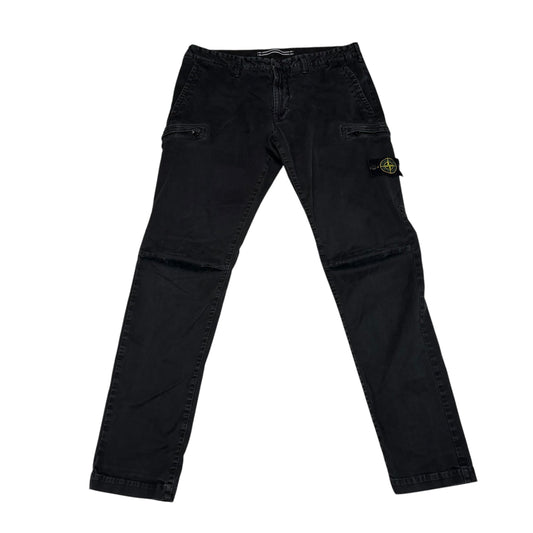 Stone Island Black Compass-Patch Cotton Cargo Trousers