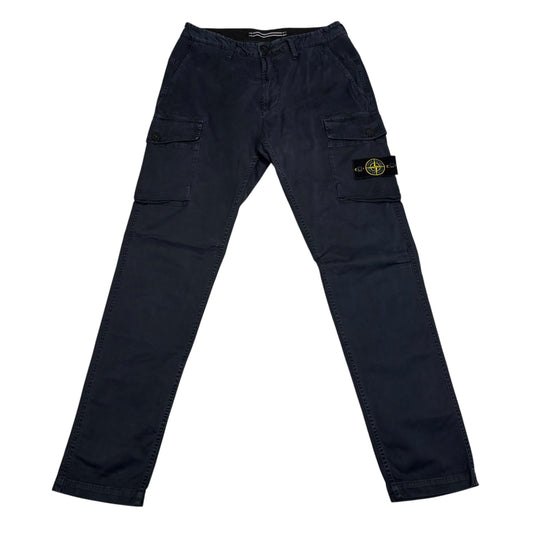Stone Island Navy Blue Brushed Cotton Button-Pocket Cargo Trousers