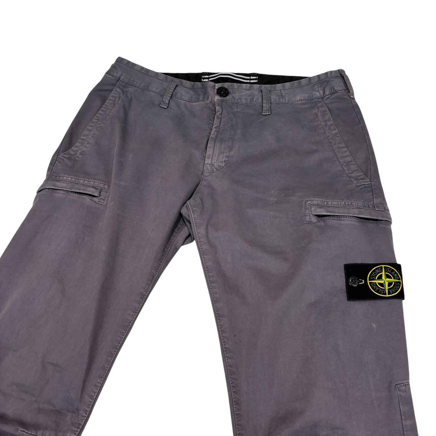 Stone Island Stone Grey Zip-Pocket Brushed Cotton Cargo Trousers