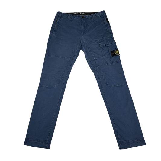 Stone Island Blue Zip-Pockets Brushed Cotton Compass-Patch Cargo Trousers