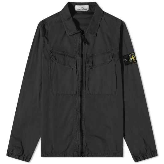 Stone Island Black Brushed Cotton Zip Overshirt