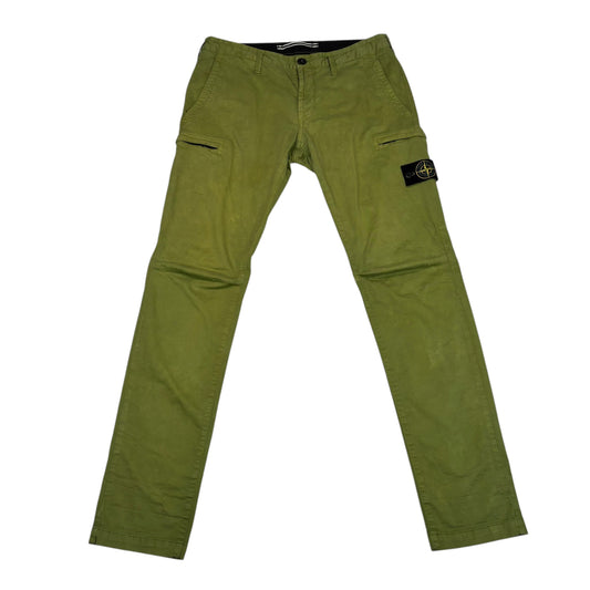 Stone Island Mustard Brushed Cotton Compass-Patch Zip Pockets Cargo Trousers