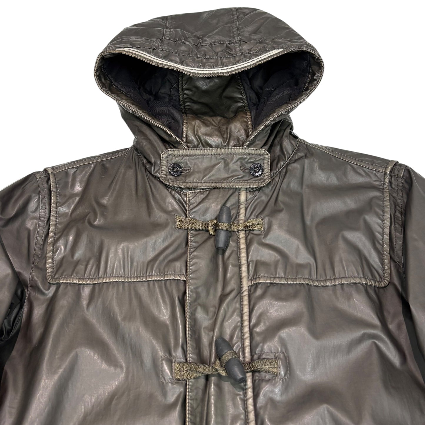 Stone Island Brown Mussola Gommata Compass Patch Long Line Jacket