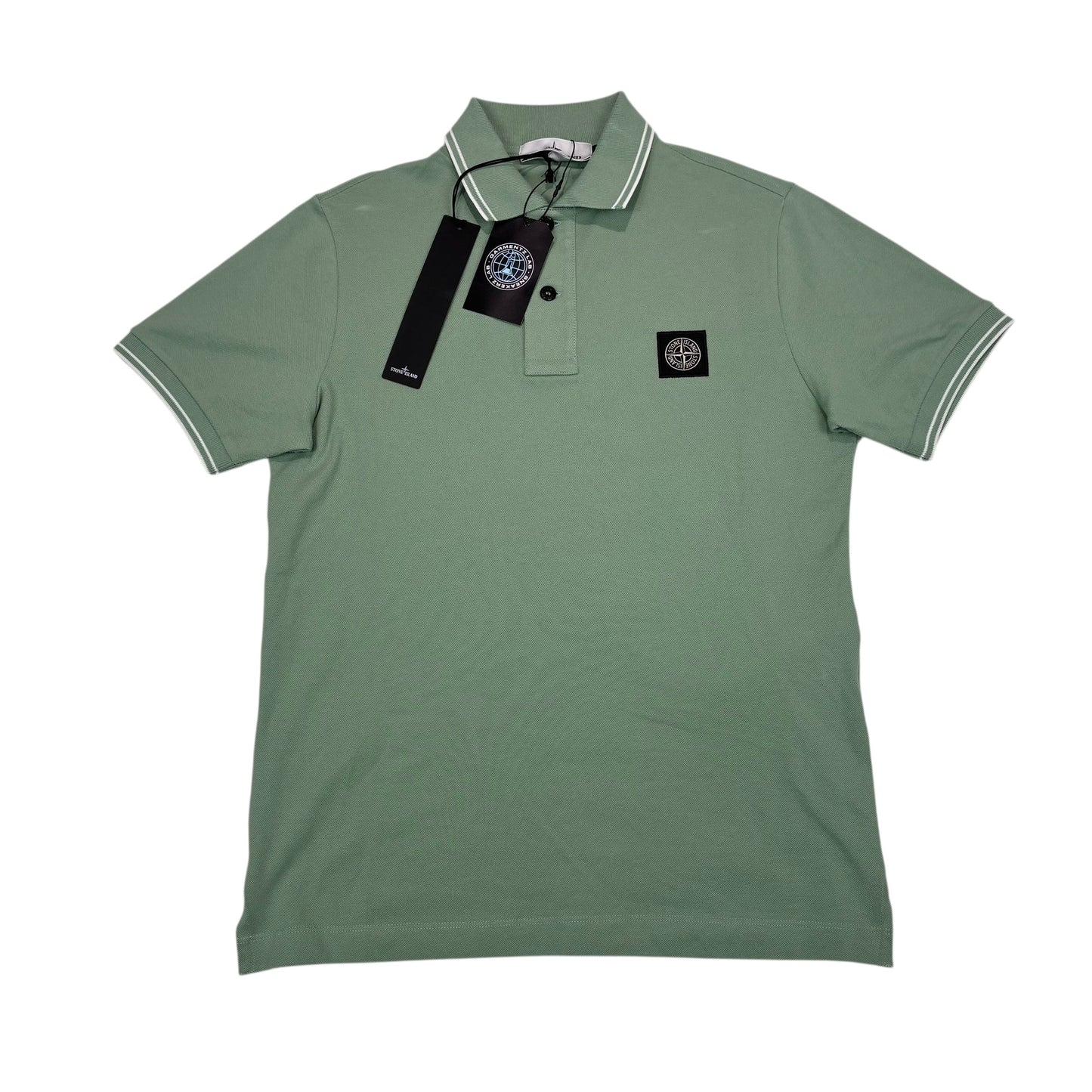 Stone Island Sage Green with White Stripe Patch Logo Polo shirt