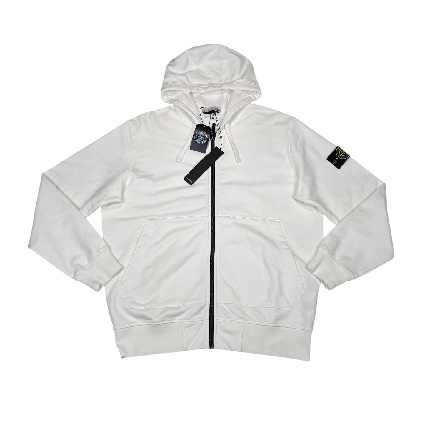 Stone Island White Zip Up Compass Patch Jacket