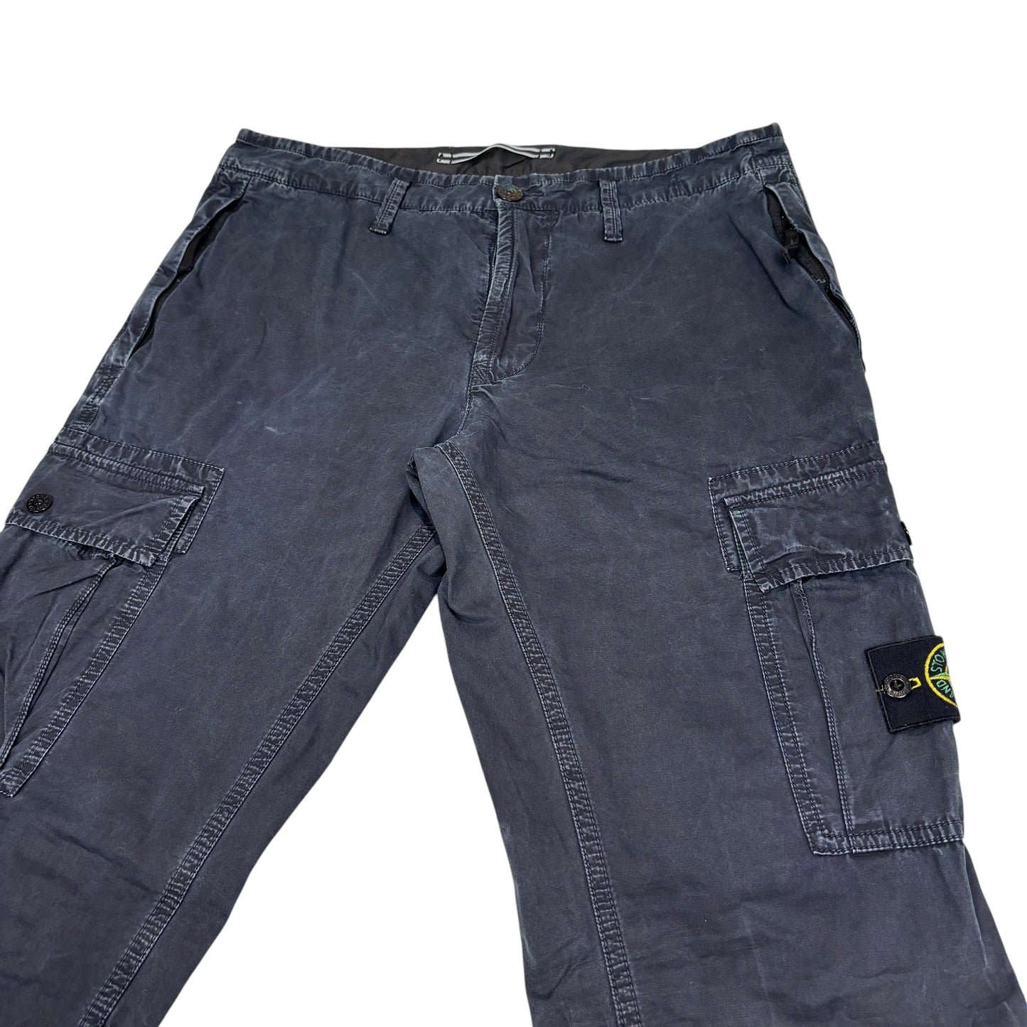 Stone Island Navy Blue Zip-Pockets Brushed Cotton Compass Patch Cargo Trousers