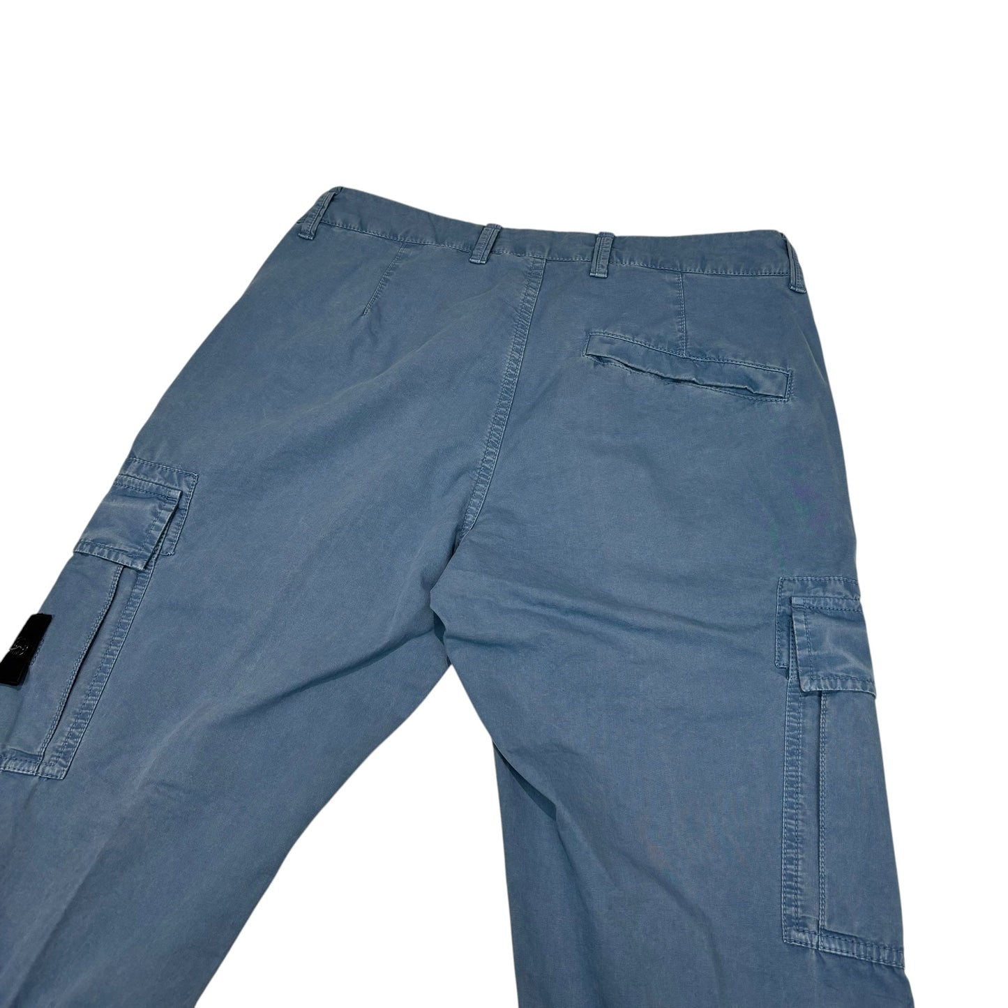Stone Island Blue Zip-Pockets Brushed Cotton Compass Patch Cargo Trousers