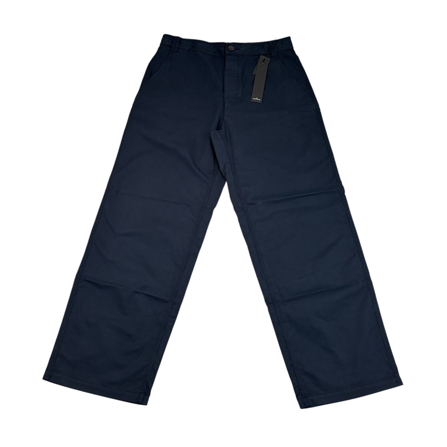 Stone Island Navy Blue Brushed Cotton Type LO-W Patch Logo Trousers