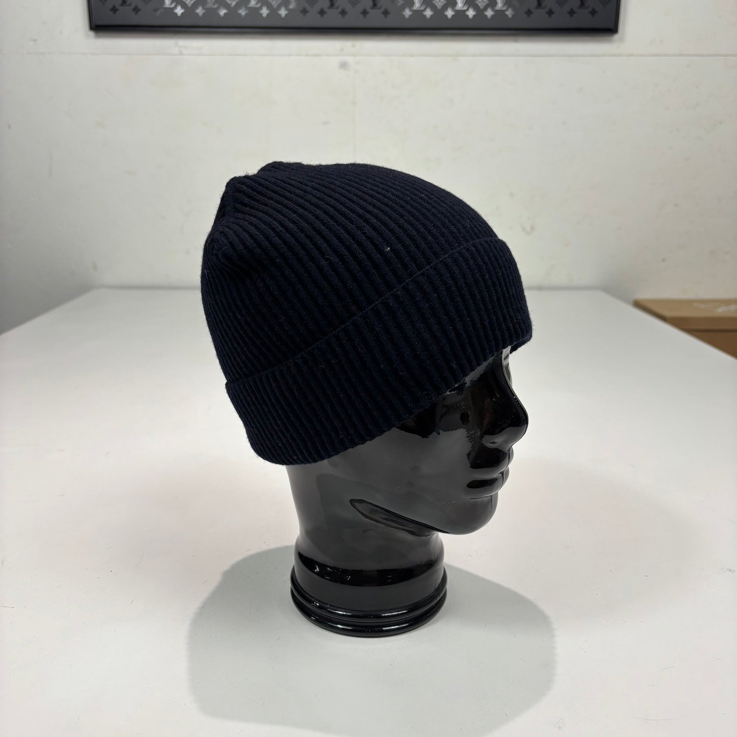 Stone Island Navy Blue Spell Out Logo Beanie