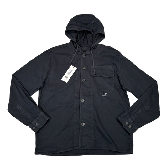 CP Company Navy Blue Spell Out Hooded Button Up Jacket