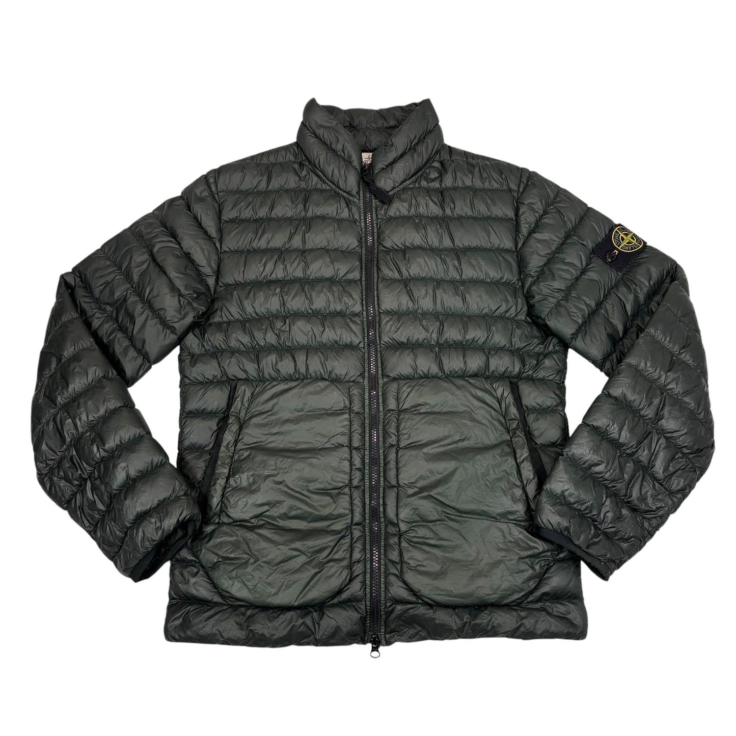 Stone Island Green Garment Dyed Micro Yarn Down Compass Patch Jacket