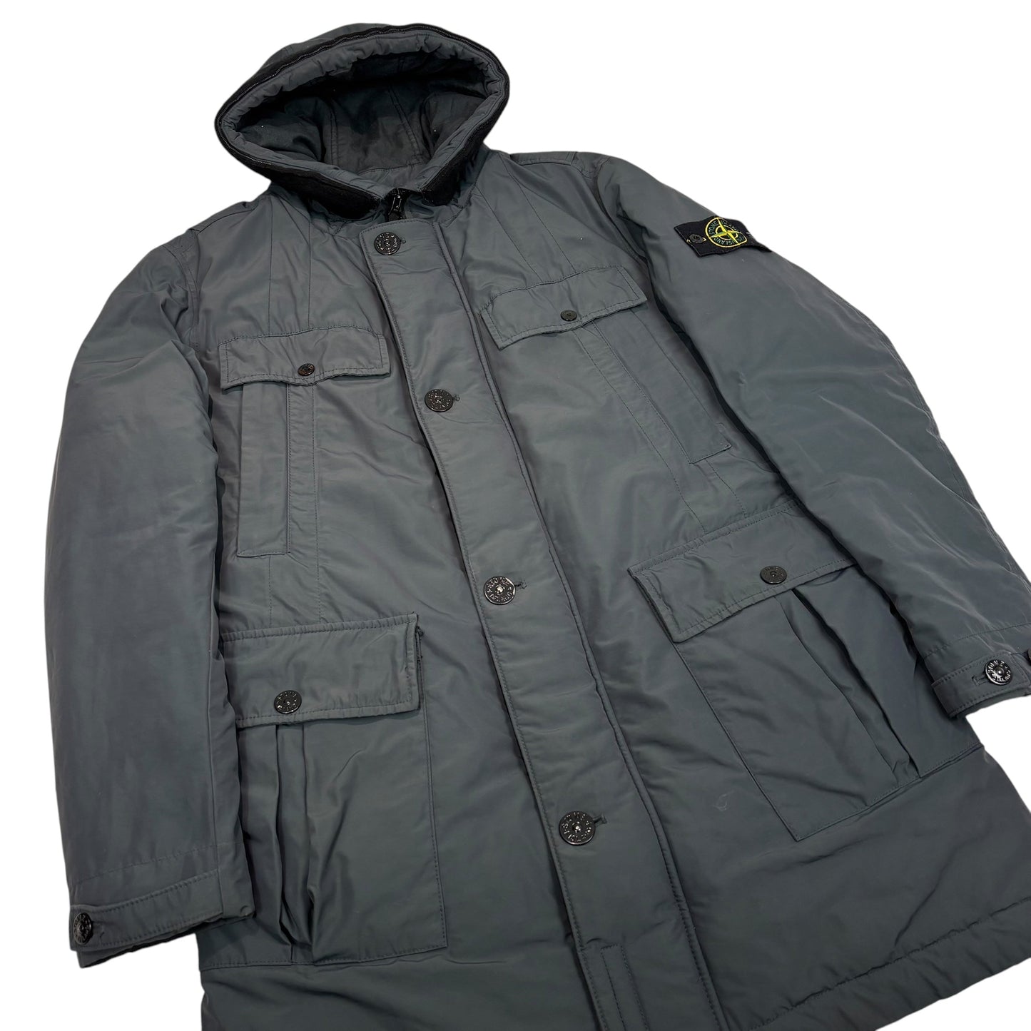 Stone Island Stone Grey Micro Reps with Primaloft Insulation Technology Hood Spell Put Jacket