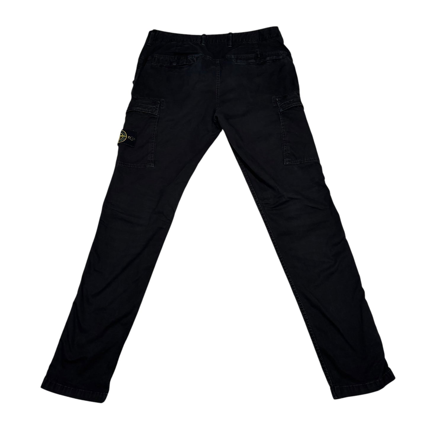 Stone Island Black Brushed Cotton Compass-Parch Button Pocket Cargo Trousers