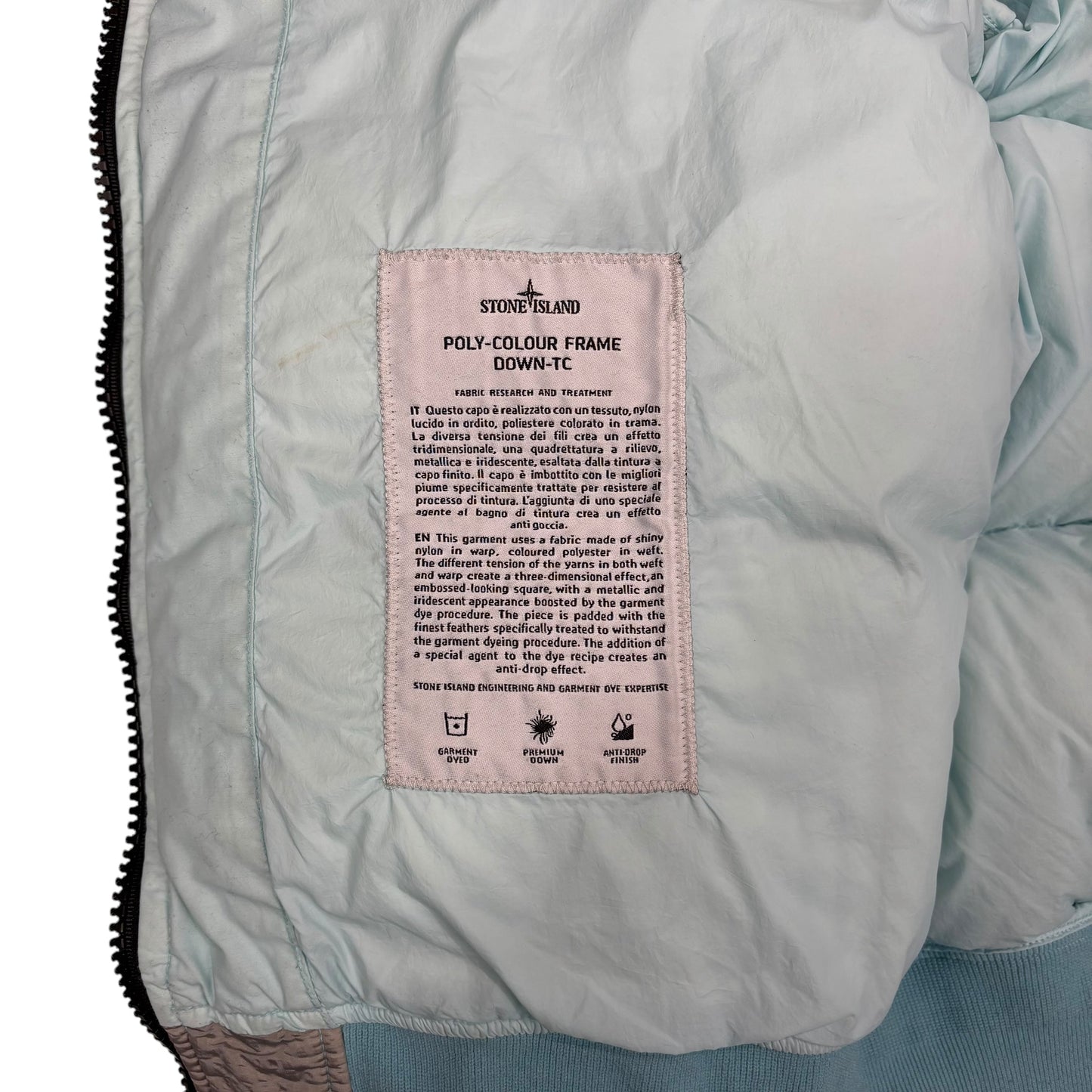 Stone Island Light Blue Poly Colour Frame Down-TC Patch Logo Puffer Jacket