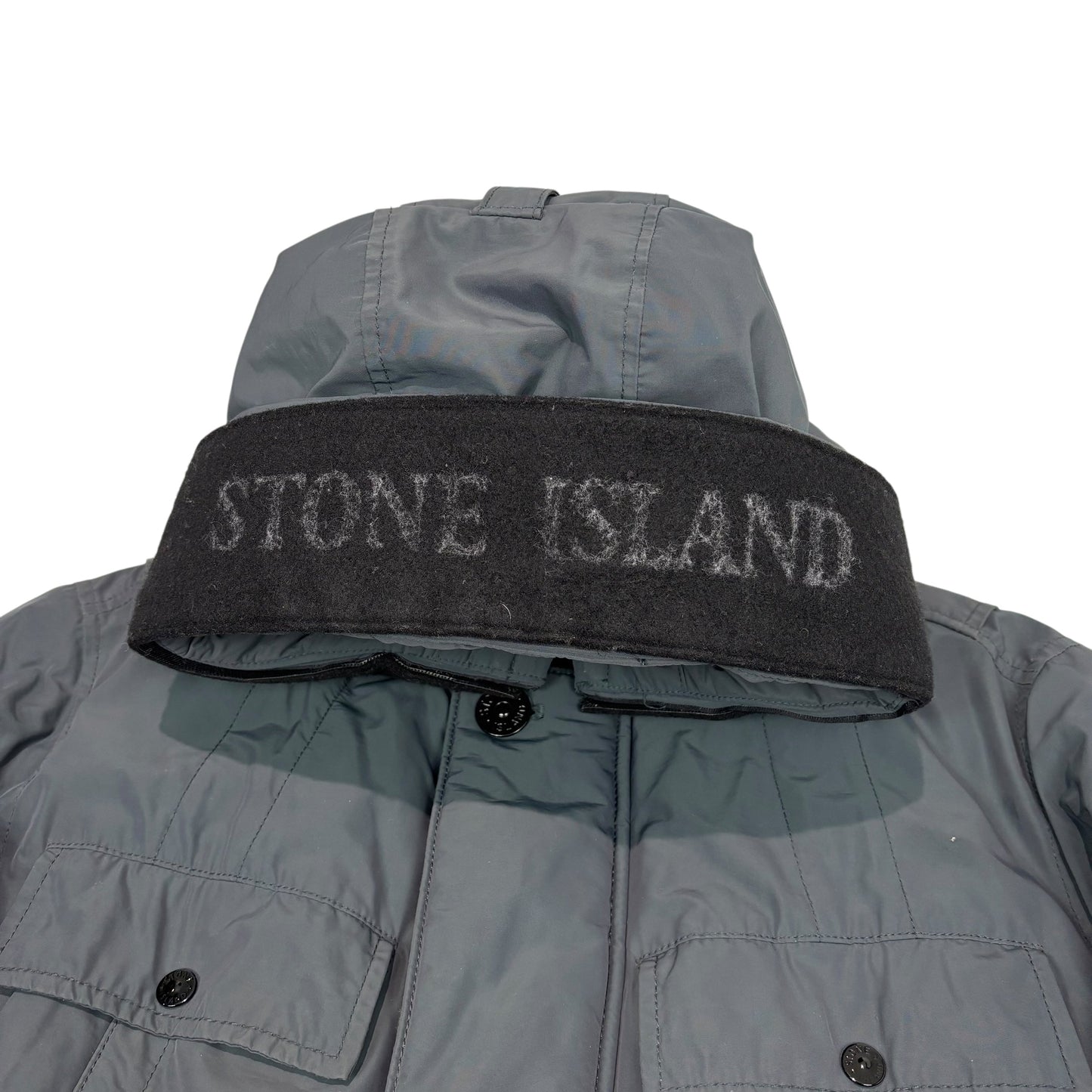 Stone Island Stone Grey Micro Reps with Primaloft Insulation Technology Hood Spell Put Jacket