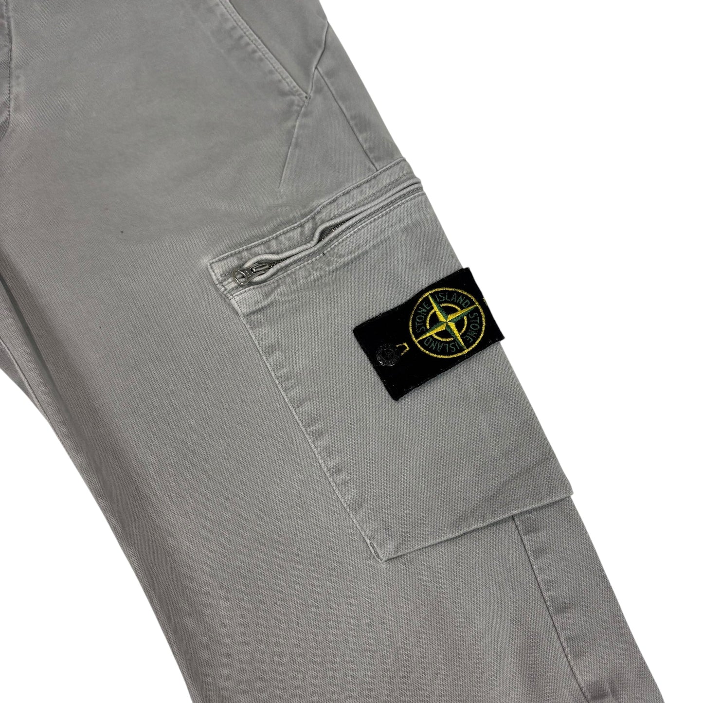 Stone Island Light Grey Zip Pocket Brushed Cotton Cargo Trousers