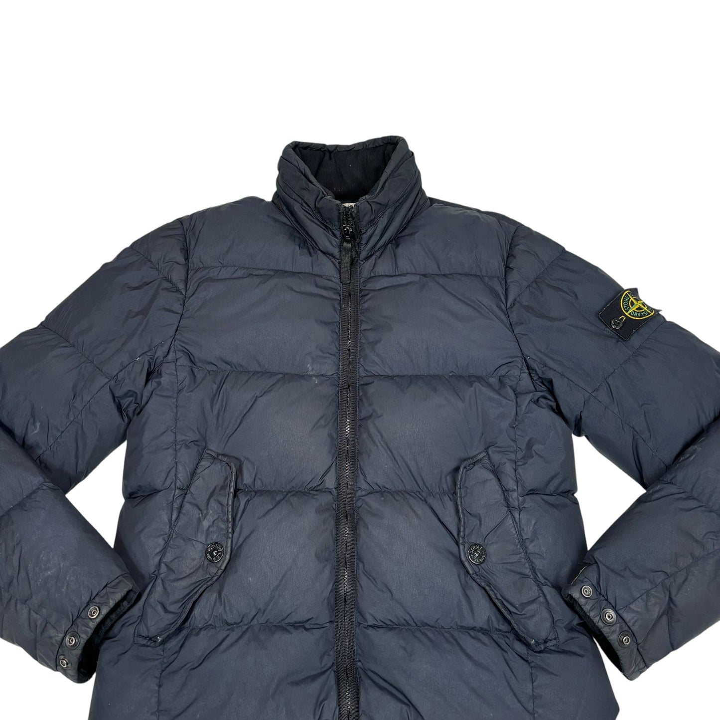 Stone Island Navy Blue Garment Dyed Crinkle Reps NY Down With Hidden Hood coat