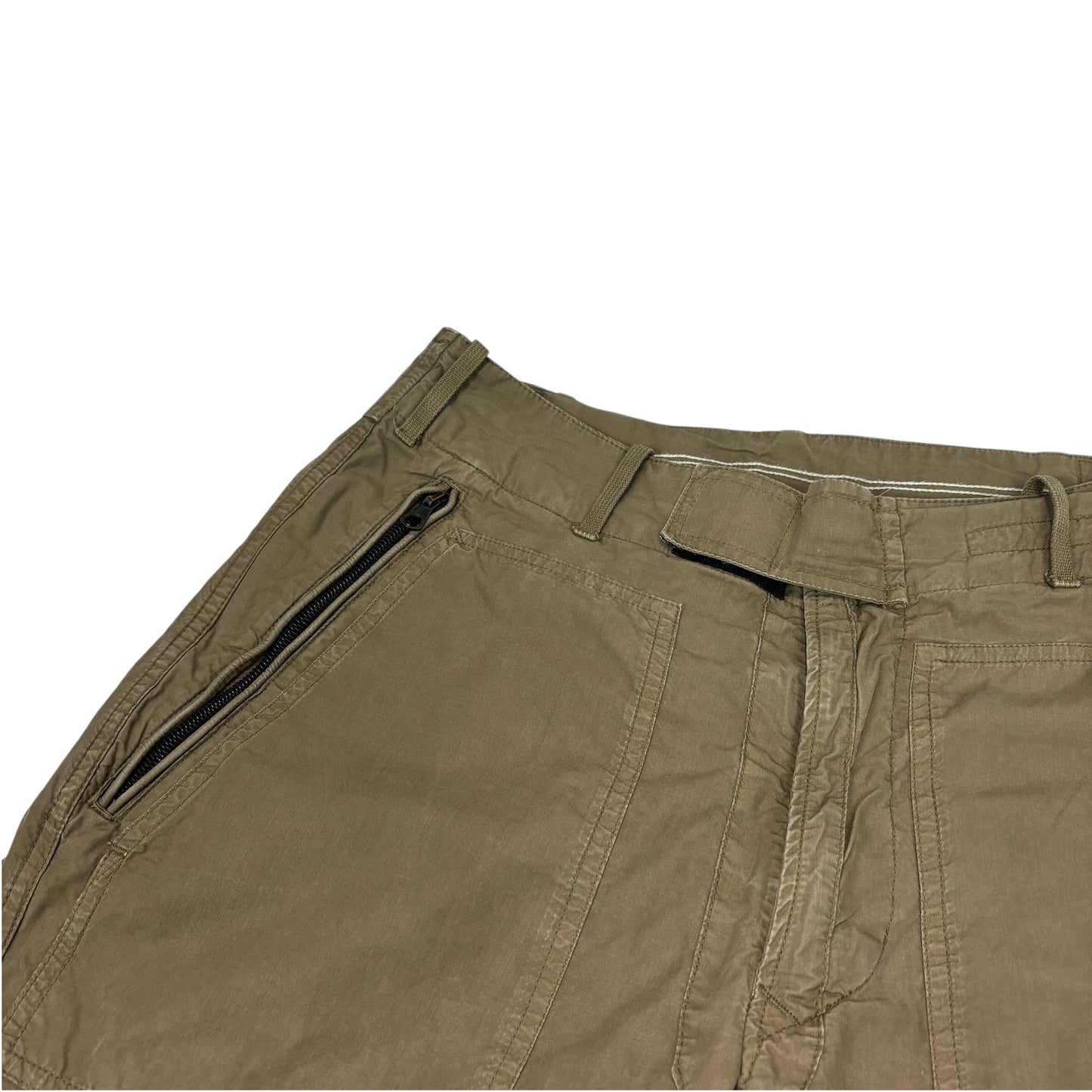 Stone Island Khaki Green Velcro Strapped Compass-Patch Trousers