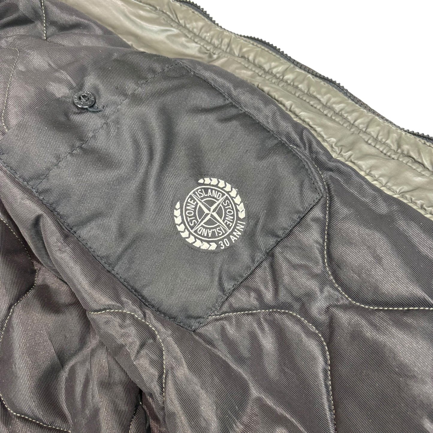 Stone Island Brown Mussola Gommata Compass Patch Long Line Jacket