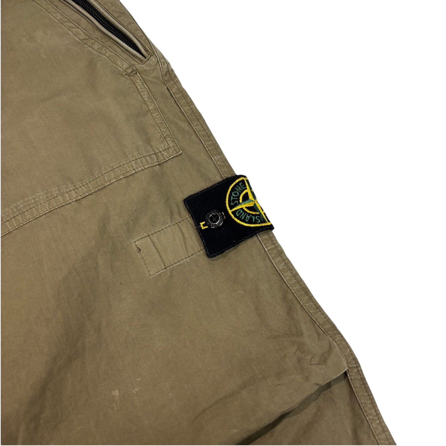 Stone Island Khaki Green Velcro Strapped Compass-Patch Trousers