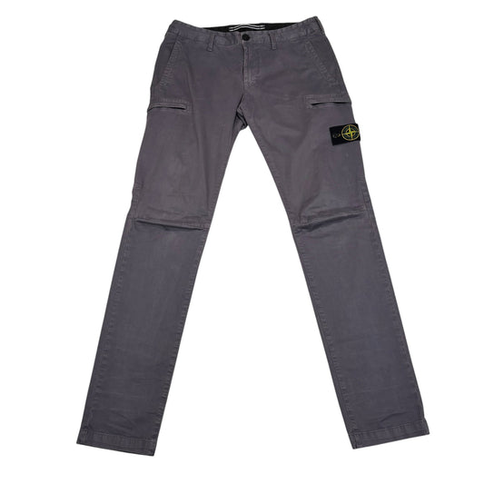Stone Island Stone Grey Zip-Pocket Brushed Cotton Cargo Trousers