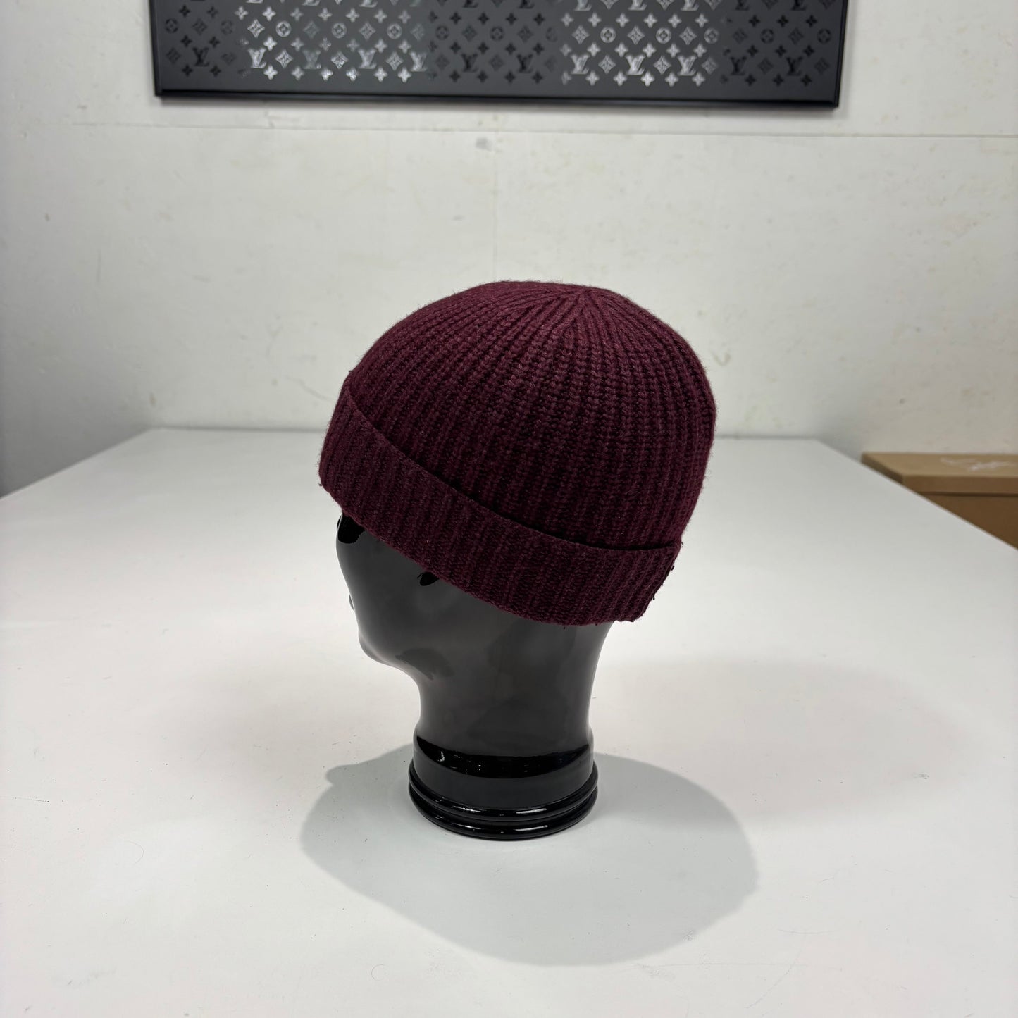 Stone Island Burgundy Patch Logo Cotton Beanie