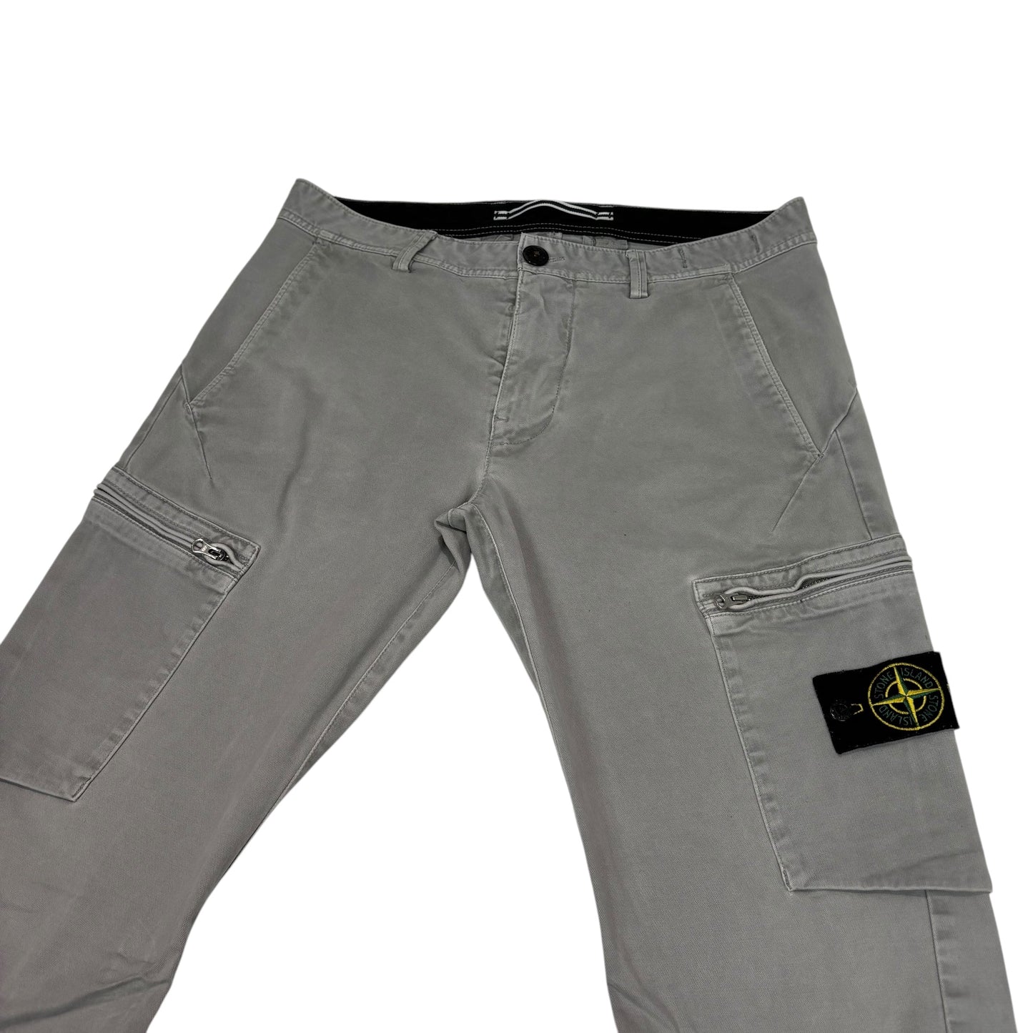 Stone Island Light Grey Zip Pocket Brushed Cotton Cargo Trousers