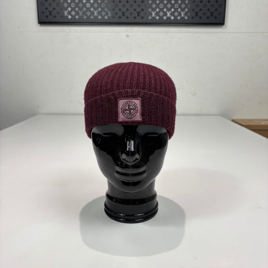 Stone Island Burgundy Patch Logo Cotton Beanie