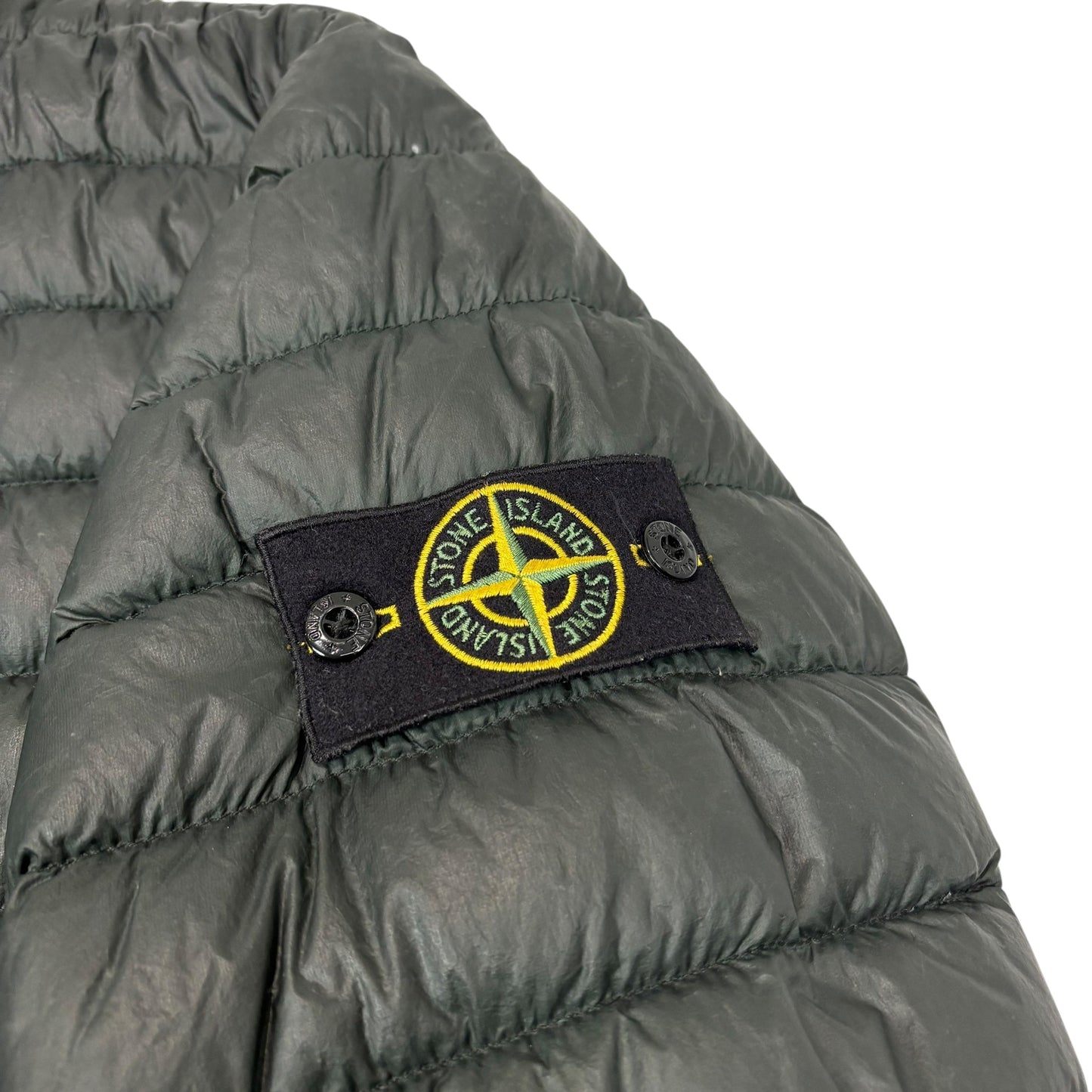 Stone Island Green Garment Dyed Micro Yarn Down Compass Patch Jacket