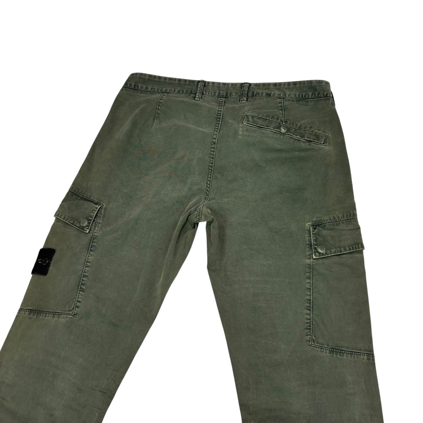 Stone Island Green Brushed Cotton Compass-Patch Cargo Trousers