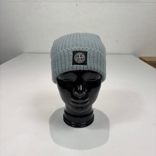 Stone Island Grey Patch Logo Cotton Beanie