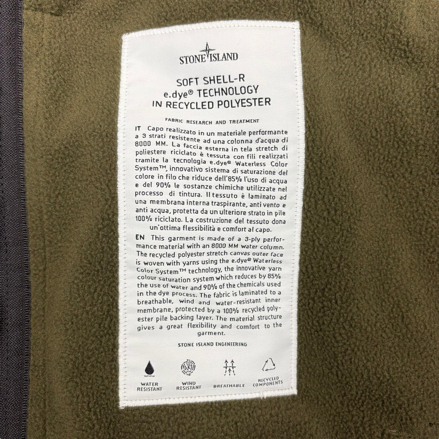Stone Island Duck Green Soft Shell e.dye Technology in Recycled Polyester Jacket